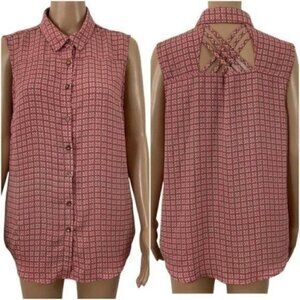 Zac & Rachel Sleeveless Button Down Tunic Blouse Top Size Large